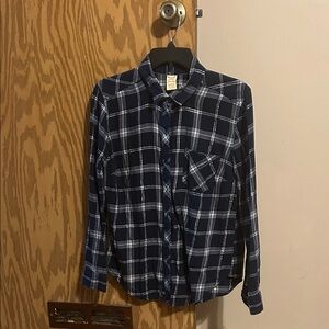 Faded Glory Women's Navy and White Plaid Button Down Shirt